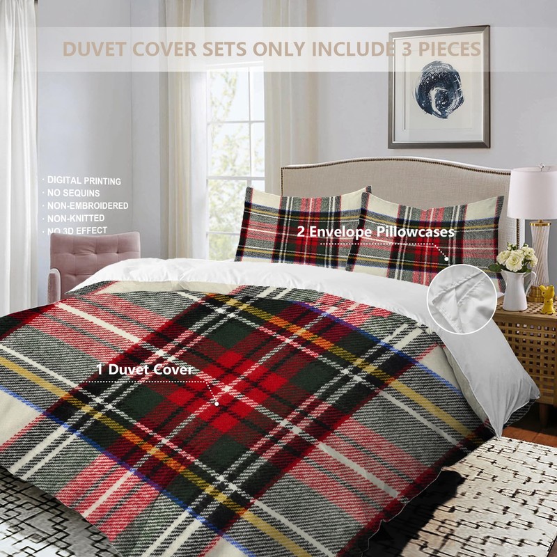 BaoNews Scottish Tartan Duvet Cover Set King Size,3 Pieces Green