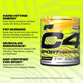 Cellucor C4 Ripped Sport Pre Workout Powder - NSF Certified for Sport - 200mg Caffeine + Cayenne Extract + Carnitine Tartrate + Beta-Alanine - Hawaiian Pineapple, 20 Servings