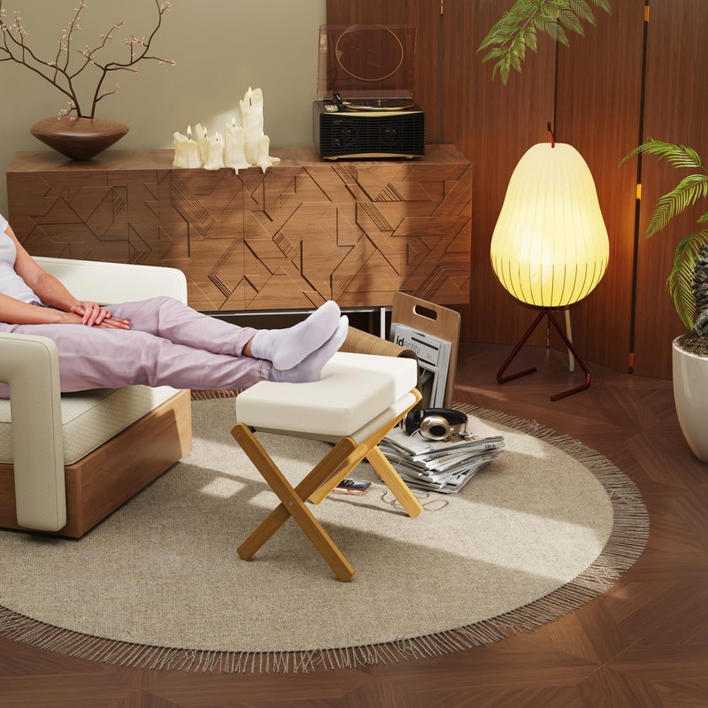BAMBOOHOMIE Foldable Foot Stool Ottoman, Modern Foot Rest with Bamboo