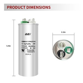 CBB65B 45+5 MFD 45/5 uF 450V A/C Capacitor Round Dual Run Capacitor Replace for 97F9895 Z97F995, for Heat Pump，Condenser Fan，Air Conditioner Capacitor，HVAC Capacitor