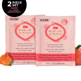 HASK ROSE OIL + PEACH Extra Color Protection Deep Conditioner Treatments for all hair types, color safe, gluten free, sulfate free, paraben free - Pack of 2