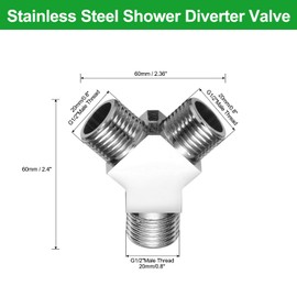sourcing map G1/2" Shower Diverter Valve 3 Way, Stainless Steel Bidet Y Adapter Connector Hose Fitting Tee with PTFE Tape for Bidet Angle Valve Hose Toilet Faucet, （60mm,Silver