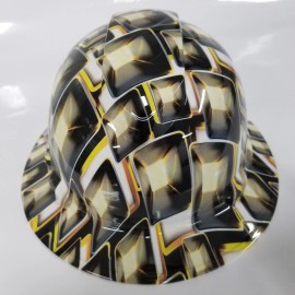 Pyramex full brim hard hat custom hydro dipped IN HOLLYWOOD SUPERSTAR FLASH CUBES NEW - 6 pt suspension