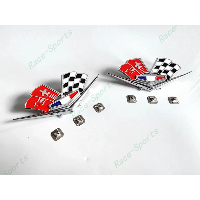 Corvette Front Fender Chrome Red Flags Emblem 1962 1963 IMPALA