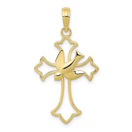 Solid 10k Yellow Gold Cross Dove Pendant Charm
