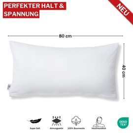 DarBene Cushion cover 40 x 80 cm (set of 2 jersey pillowcases) - 100% cotton with YKK zip, soft pillowcase 40 x 80 cm, pillowcase 40 x 80 cm, Oeko-Tex, upholstery cover, white
