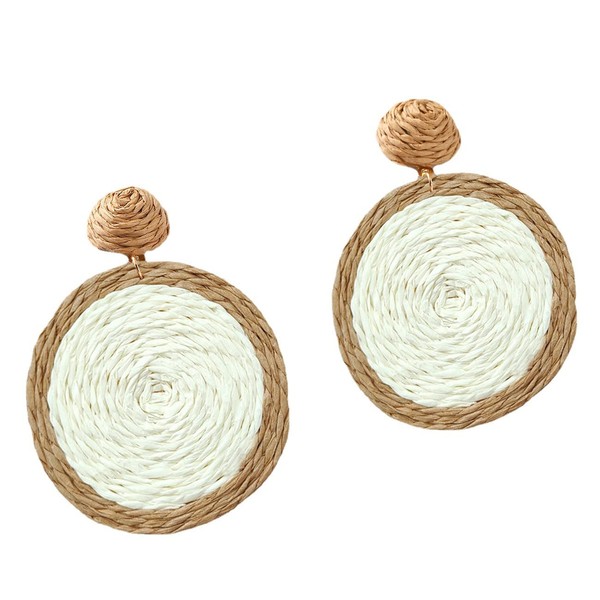 Big Boho Bohemia Round Earrings Summer Straw Earrings Statement Earrings