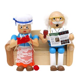 Dekohelden24 Wooden Incense Figurine Grandma and Grandpa on Sofa, Dimensions Approx. 17.5 x 7.5 x 15 cm, 15 cm