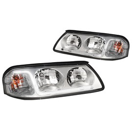 PM PERFORMOTOR Chrome Housing Clear Corner LED Headlights w/Signal Lights Bumper Lights Compatible with 00-05 Impala, PMHL-CIMP-0005-LB-CC