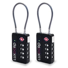 LUXOORO TSA Approved Luggage Lock with Alert Indicator, 4-Digit Resettable Combination, Durable Zinc Alloy Travel Lock for Suitcase, Backpack, Toolbox, Locker, Keyless & Tool-Less – Black (2 Pack)