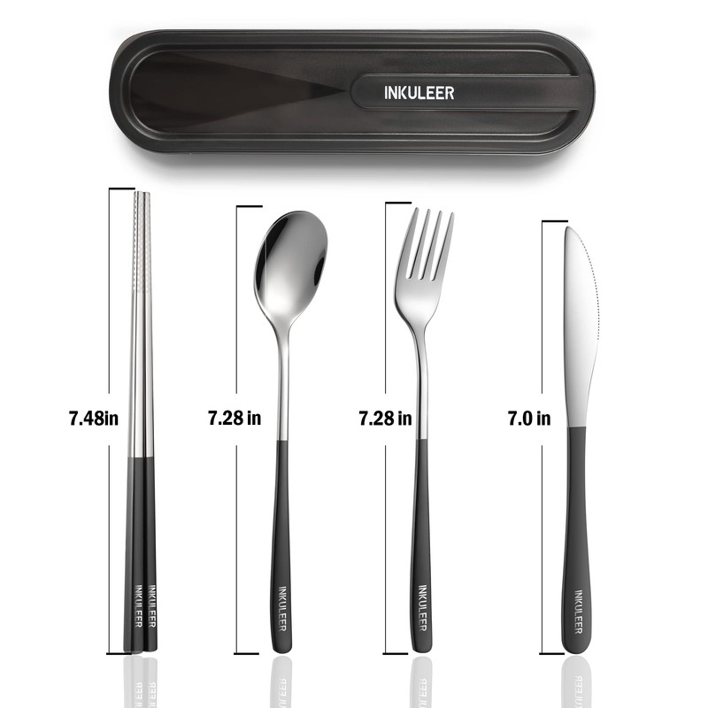 INKULEER Travel cutlery set, 18/8 stainless steel cutlery, Reusable utensils