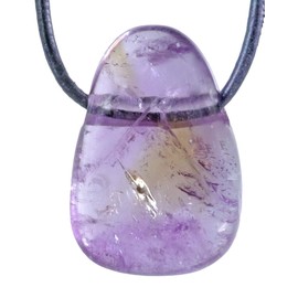 Lebensquelle Plus Ametrine Drop Pendant Tumbled Stone Drilled with Cotton Cord, Semi Precious Stone, Ametrine