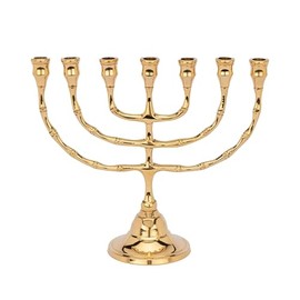 NKlaus Menora 22 cm – 7-Armiger Kerzenständer aus poliertem Messing, traditioneller jüdischer Leuchter für Zeremonien & Dekoration 16410