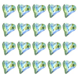 MECCANIXITY 20 Pcs 3D Heart AB Green Nail Rhinestones 12x13mm K9 Glass Crystal Rhinestones Pointed Back Crooked Heart Gems for Nail Charm Art DIY Decoration Craft