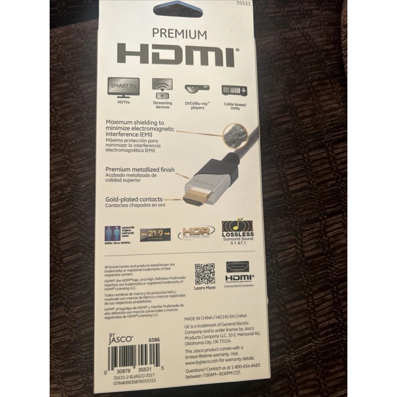 GE premium HDMI certified cable 4K 4FT