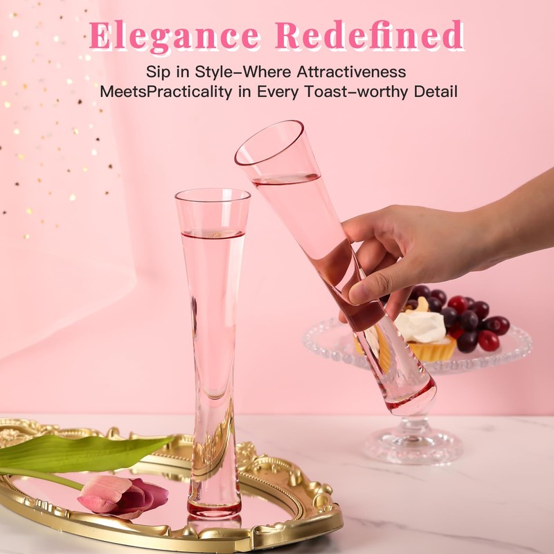 Pink Crystal Champagne Flutes Set of 2 – 5oz Handcrafted