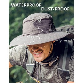 Wide Brim Sun Hats for Men - UV Protection UPF50+ Waterproof Mens Bucket Sun Hats for Fishing, Hiking, Camping Dark Grey