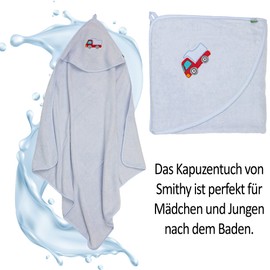 Smithy Hooded Towel for Babies and Children, 100 x 100 cm, Elephant Baby Towel Made of Terry Towelling Cotton, Hooded Towel for Girls and Boys (Blue)