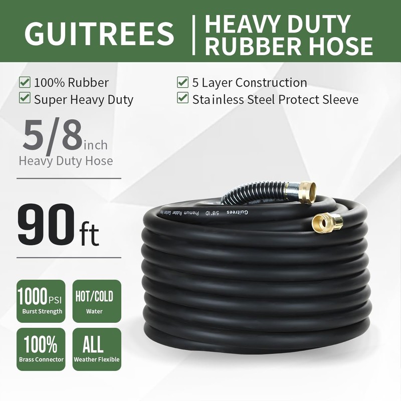 Guitrees Guitrees 90FT 5/8 Heavy Duty Rubber Garden Hose -
