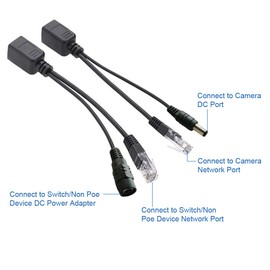 Passive PoE Injector and PoE Splitter Kit with 5.5x2.1 mm DC Power Adaptor Connector for Network Digital Signal（1 Pair-Black