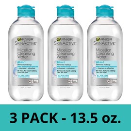Garnier SkinActive Micellar Cleansing Water, All-in-1 Waterproof Makeup Remover and Facial Cleanser, 13.5 Fl Oz, 3 Pack