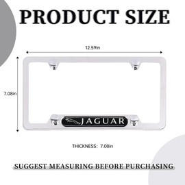 Lingzhong Bright Silver Stainless Steel License Plate Frame Covers with Screw Caps Compatible with Jaguar License Plate Frame Accessories(2Pcs 4Holes), for Y DJMS jiebao, Y-DJ-MS-1