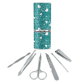 Cute Hearts Love Pattern on Teal Turquoise Stainless Steel Manicure Pedicure Grooming Beauty Care Travel Kit