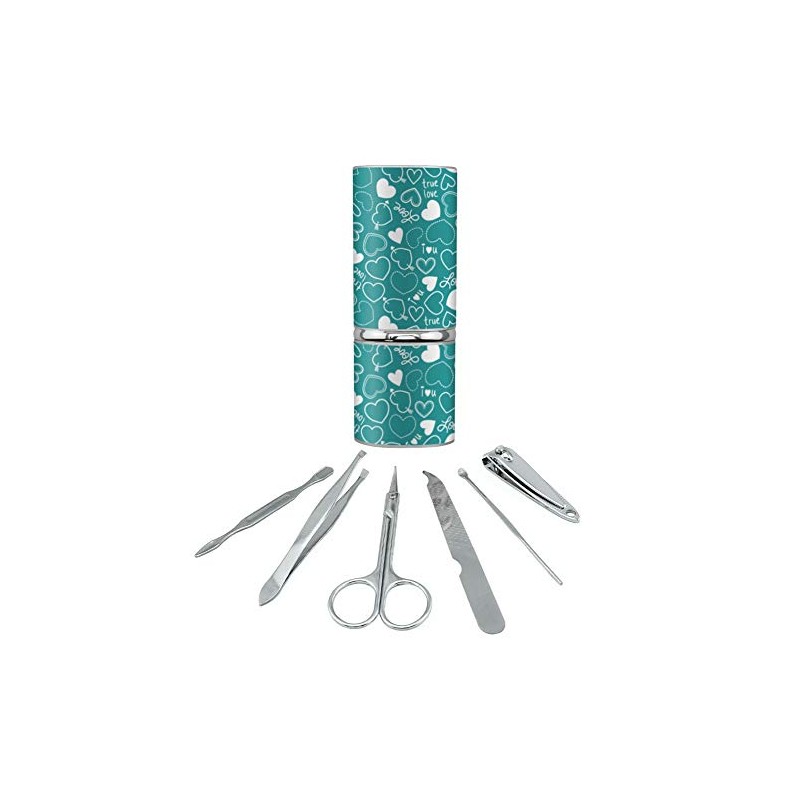 Cute Hearts Love Pattern on Teal Turquoise Stainless Steel Manicure