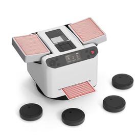 MagicDealer Automatic Card Shuffler and Dealer Machine 2-in-1 for 1-2 Decks, 180°/360° Rotating Dealing Machine for 1-12 Players, 4 Remotes, Rechargeable, for Poker, UNO, Blackjack, Phase 10 (White)