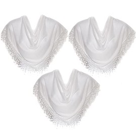 Hat To Socks Triangle Scarf with Bobbin Lace Fringes for Women Pack of 3 (White)