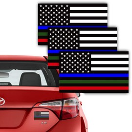 TOTOMO 3 Pack Blue Green Red Line USA American Flag Decal 3"x5" Reflective Honoring Police Military Fire Officers Bumper Sticker for Car Truck RV SUV Jeep Wrangler Boat Window Accessories #USF-06