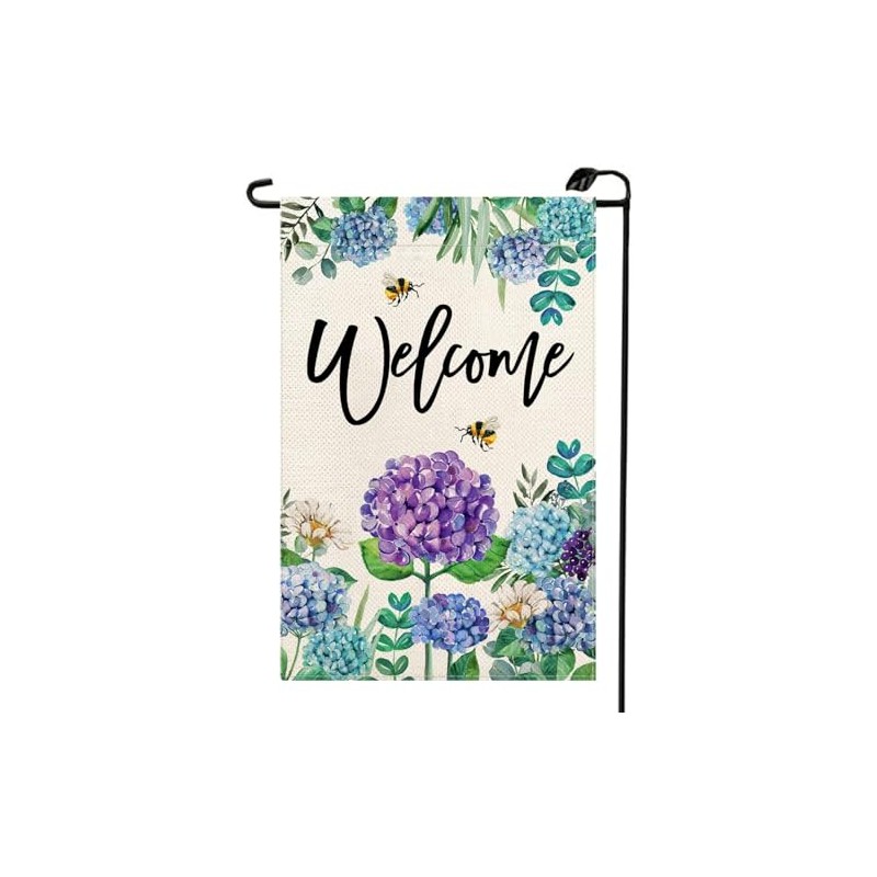 Spring Hydrangea Garden Flag 12x18 Inch Double Sided Purple Blue