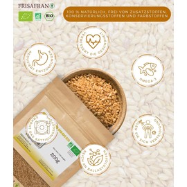 FRISAFRAN | Bio ganzer goldener Leinsamen 200g | Ganzer Leinsamen goldener | Superfood | goldenes Leinen | Leinsamen | Fettsäuren | Natürliche | Omega 3 | Vegan Glutenfrei | Leinsaat | ungemahlener