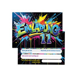 12 Invitations for 11th Children's Birthday Graffiti Boys Girls Kids Cool Colourful Invitations Eleventh Birthday Invitations Kids