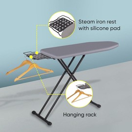 Deluxe Ironing Board with Heat Resistant Cover and Thicken Felt Pad, Heavy Sturdy Legs,Full Size Hanger Iron Board,Foldable (L-Grey)
