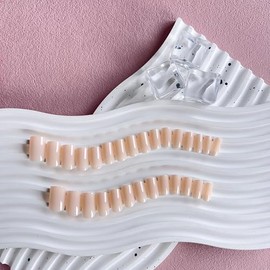 Juego de uñas postizas de color nude, cortas, medianas y cuadradas, con pegamento, semitransparentes, de acrílico, cortas, de tipo ataúd, de gel sólid