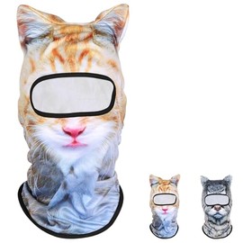 BelleVive 3D Cat Balaclava with Ears, Animal Face Mask, Balaclava, Summer Face Mask, Sun Protection, UV Protection, Breathable Full Head Mask for Outdoor Sports, Cycling, Motorbike