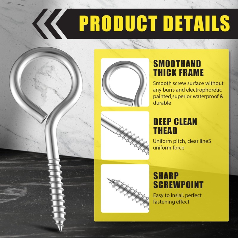 Otoolling 50 Pcs 304 Stainless Steel Screw Eye Hooks, Heavy