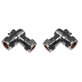 TC Chrome 15mm Angled Isolating Valve Compression 90 Degree Slotted Isolation Elbow Valve - Pack of 2
