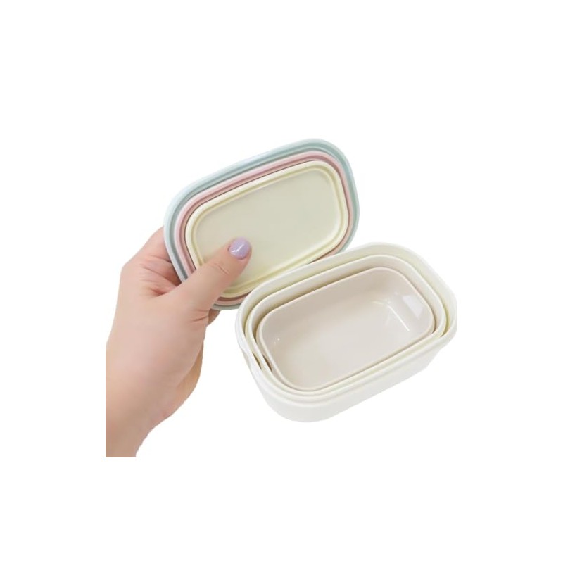 Hokkori Mokomocha Antibacterial 3P Nesting Lunch Box, Rectangle