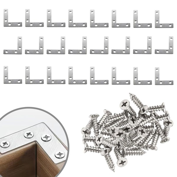 24Pcs Flat Corner L Shape Plate, Stainless Steel Flat Right