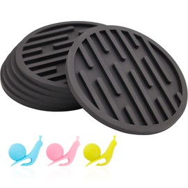 Coasters for Drinks, Silicone Coasters for Coffee Table 6 Set, Non-Slip, Heat Resistant Coasters Fit All Cups, for Bar, Wooden Table, Coffee Table Decor, Soft Coaster for Tabletope Protection (Black)