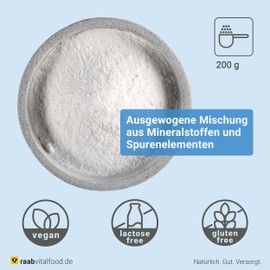 Raab Vitalfood Balance Pure Base Powder (200 g) - No Additives and No Artificial Flavours, with Zinc for Acid-Base Balance, Balanced Blend of 10 Minerals, Vegan, Gluten-Free, Lactose Free