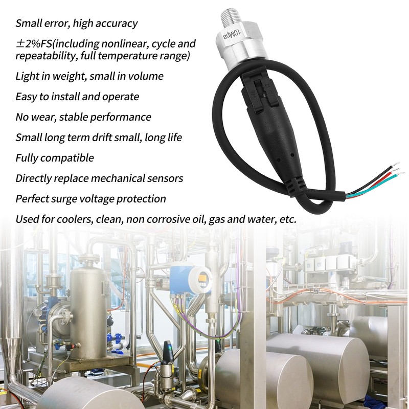 Pressure Transducer 0‑10Mpa Sender Stainless Steel Sensor 1/8in 27NPT Thread