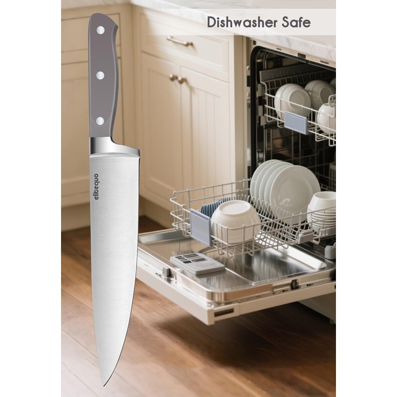 elitequo 13 pieces Kitchen Knife Block Set with Sharpener,Dishwasher Safe,German