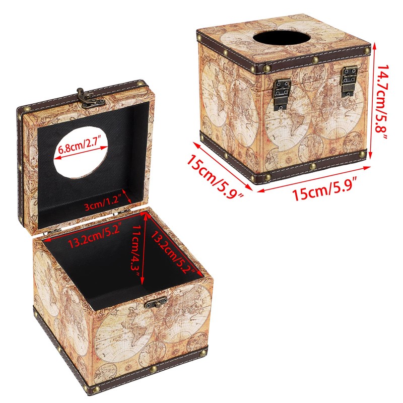 BTSKY Wooden + PU Retro Household Office Cube Square Tissue