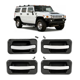 Kojem 4Pcs Exterior Door Handles Set Compatible with 2003-2009 Hummer H2 Base Replacement for HU1311101 HU1310101 FDH010176 HU1521101 HU1520101 Plastic Black & Silver