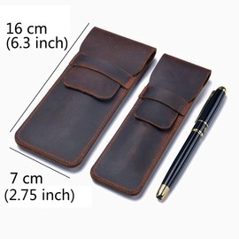Daimay Leather Pen Case Holder Handmade Fountain Multi Pens Pouch Crazy Horse Leather Pen Protective Sleeve Cover Large – Dark Brown