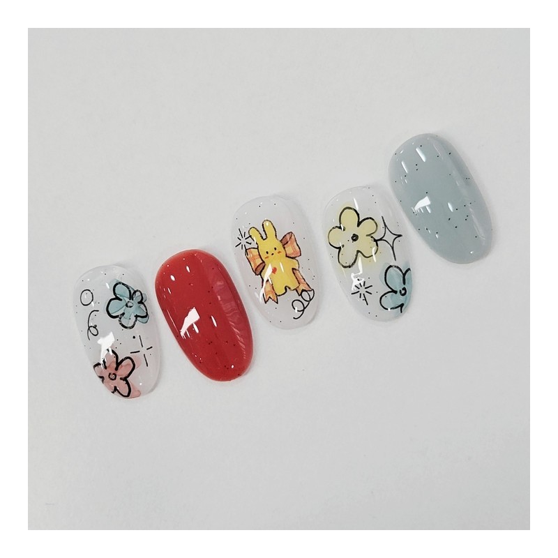 Happy Bunny Handmade Nail Tips - Almond Short / 해피버니