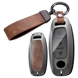 ontto Metal Leather Car Key Fob Cover Fit for Nissan Ariya Qashqai X-trail ePower Juke Teana 2023 2024 Smart Key Holder case keyring Shell bag keychain auto accessories Brown 2